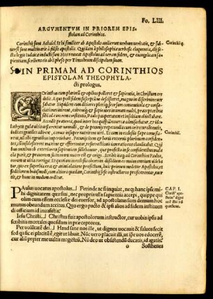 Argumentum In Priorem Epistolam ad Corinthios.