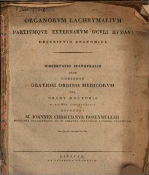 Organorum lacrymalium partiumque externarum oculi humani descriptio anatomica