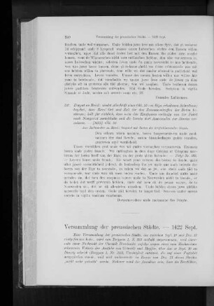 Versammlung der preussischen Städte. - 1422 Sept.