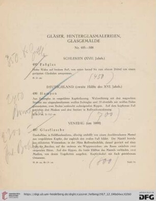Gläser, Hinterglasmalereien, Glasgemälde (Nr. 495-508)