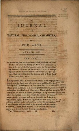 Journal of natural philosophy, chemistry and the arts. 11, N.S., 11. 1805
