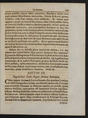 Sectio III. Inquiritur Sedes Regia Animae humanae.