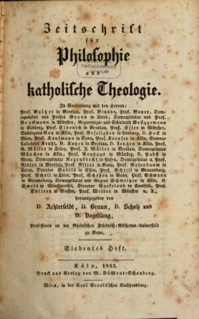 Zeitschrift für Philosophie und katholische Theologie. 7/8. 1833