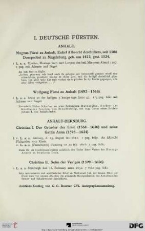 I. Deutsche Fürsten (Nr. 1-244)