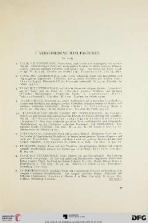 I. Verschiedene Manufakturen (Nr. 1-45)