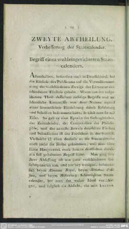 Zweyte Abtheilung. Verbesserung der Staatscalender
