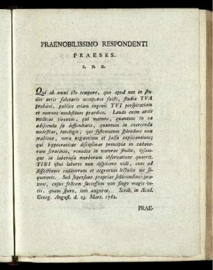 Praenobilissimo Respondenti Praeses S.P.D.