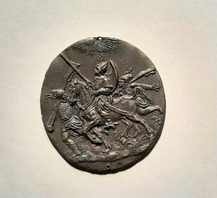Runde Plakette mit Kriegern