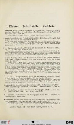 I. Dichter. Schriftsteller. Gelehrte (Nr. 1-218)