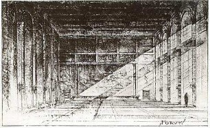 Gsaenger, Gustav; München; "FORUM", Deutsches Museum, Bibliothek - Innenansicht (Perspektive)