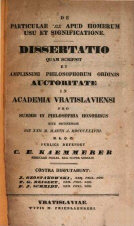 De particulae hōs apud Homerum usu et significatione : dissertatio