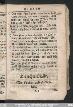 Die achte Classe, Mit Verbis und Adverbiis.