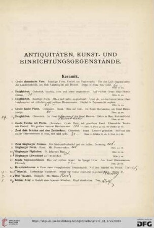 Antiquitäten, Kunst- und Einrichtungsgegenstände (Nr. 1-300)