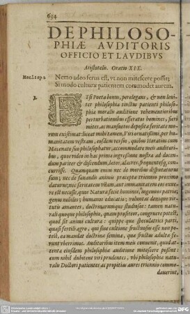 [Aristotelis. Oratio XIX.] De Philosophiae Auditoris Officio Et Laudibus