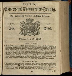 23tes Stueck, Montag den 8ten Junius 1772