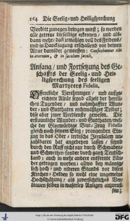 Anfang und Fortsetzung des Geschäffts der Seelig- und Heiligsprechung des seeligen Martyrers Fidelis.