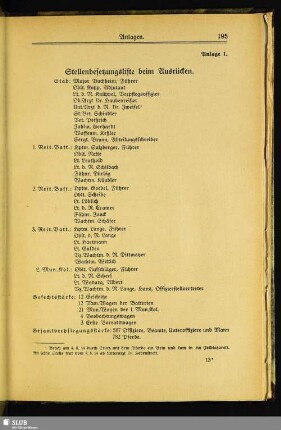 Anlage 1. Stellenbesetzungsliste beim Ausrücken