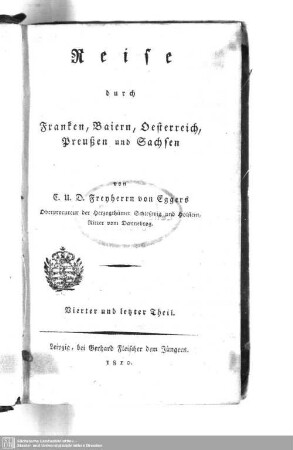 4: Reise durch Franken, Baiern, Oesterreich, Preußen und Sachsen