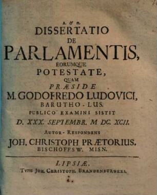 Diss. ... de parlamentis eorumque potestate
