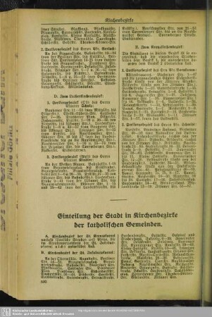 Einteilung der Stadt in Kirchenbezirke der katholischen Gemeinden