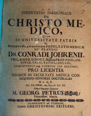 Dissertatio Inauguralis De Christo Medico