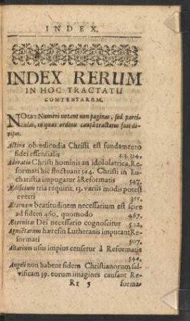 Index Rerum In Hoc Tractatu Contentarum.