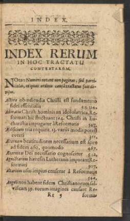 Index Rerum In Hoc Tractatu Contentarum.