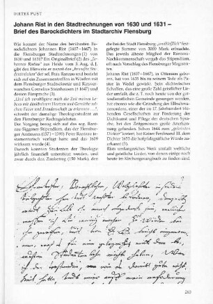 Johann Rist in den Stadtrechungen von 1630 und 1631 - Brief des Barockdichters im Stadtarchiv Flensburg