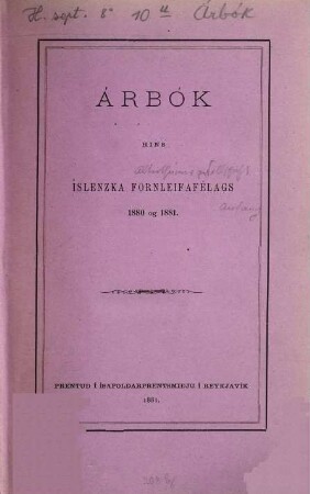 Árbók hins Íslenzka Fornleifafélags. 1880/81