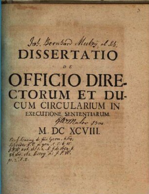 Dissertatio de officio directorum et ducum circularium in executione sententiarum