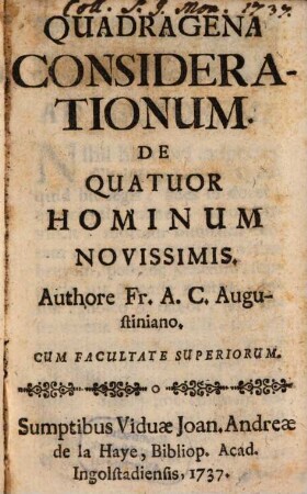 Quadragena Considerationum De Quatuor Hominum Novissimis