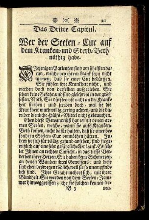 Das Dritte Capitul. Wer der Seelen-Cur auf dem Kranken- und Sterb-Beth nöthig habe.