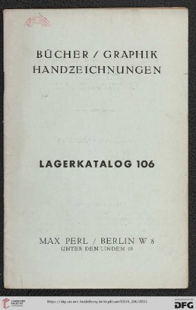 Nr. 106: Lagerkatalog: Bücher, Graphik, Handzeichnungen