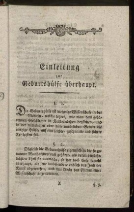 Einleitung zur Geburtshülfe überhaupt.