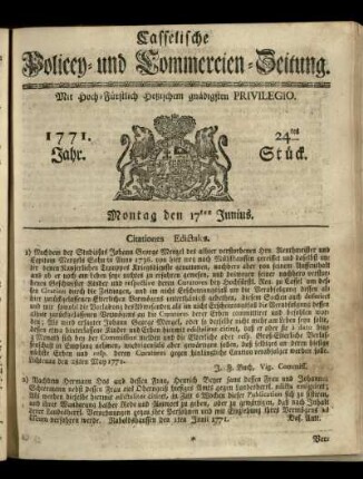 24tes Stueck, Montag den 17ten Junius 1771