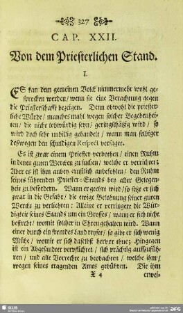 Cap. XXII. Von dem Priesterlichen Stand
