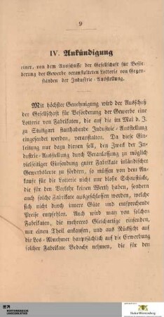 IV. Ankündigung