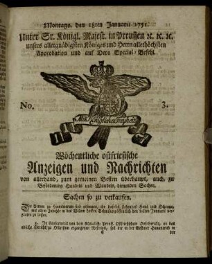 No. 3. Montags, den 18ten Januarii 1751.