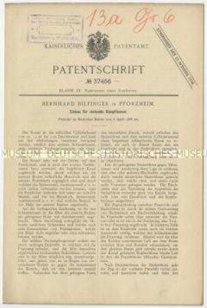 Patentschrift über den Einbau stehender Dampfkessel, Patent-Nr. 37456