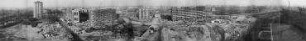 180° Panorama, Blick auf das Baugelände der Interbau 57 vom Wohnhaus Giraffe über Hansaplatz bis Richtung Siegessäule. Berlin-Hansaviertel, Händelallee