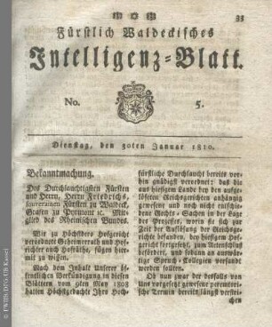 No. 5, Dienstag, den 30ten Januar 1810