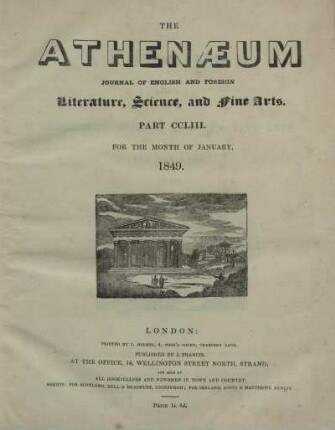 THE ATHENAEUM PART CCLIII. - PART CCLVIII.