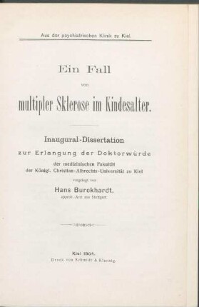 Ein Fall von multipler Sklerose im Kindesalter
