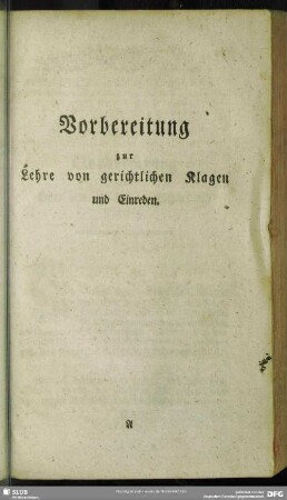 Vorbereitung zur Lehre von gerichtlichen Klagen und Einreden