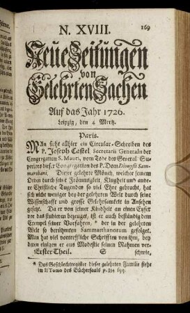 N. XVIII. Leipzig, den 4 Mertz. - N. XXV. Leipzig, den 28 Mertz.