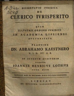 Dissertatio juridica de clerico iuris perito