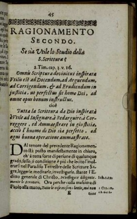 Ragionamento Secondo. Se sia Utile lo Studio della S. Scrittura?
