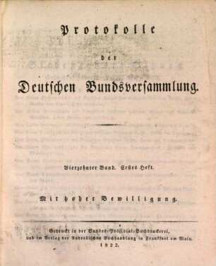 Protokolle der Deutschen Bundesversammlung. [Teilausgabe]. 14, 14. 1822