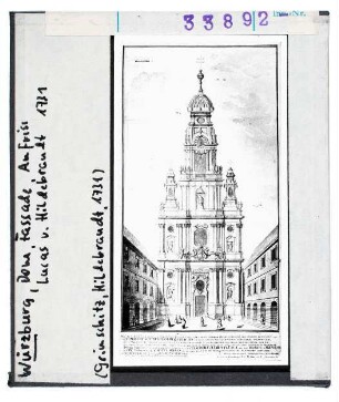 Würzburg: Dom, Fassadenaufriss, Lucas von Hildebrandt, 1731