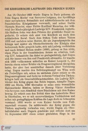 Die kriegerische Laufbahn des Prinzen Eugen